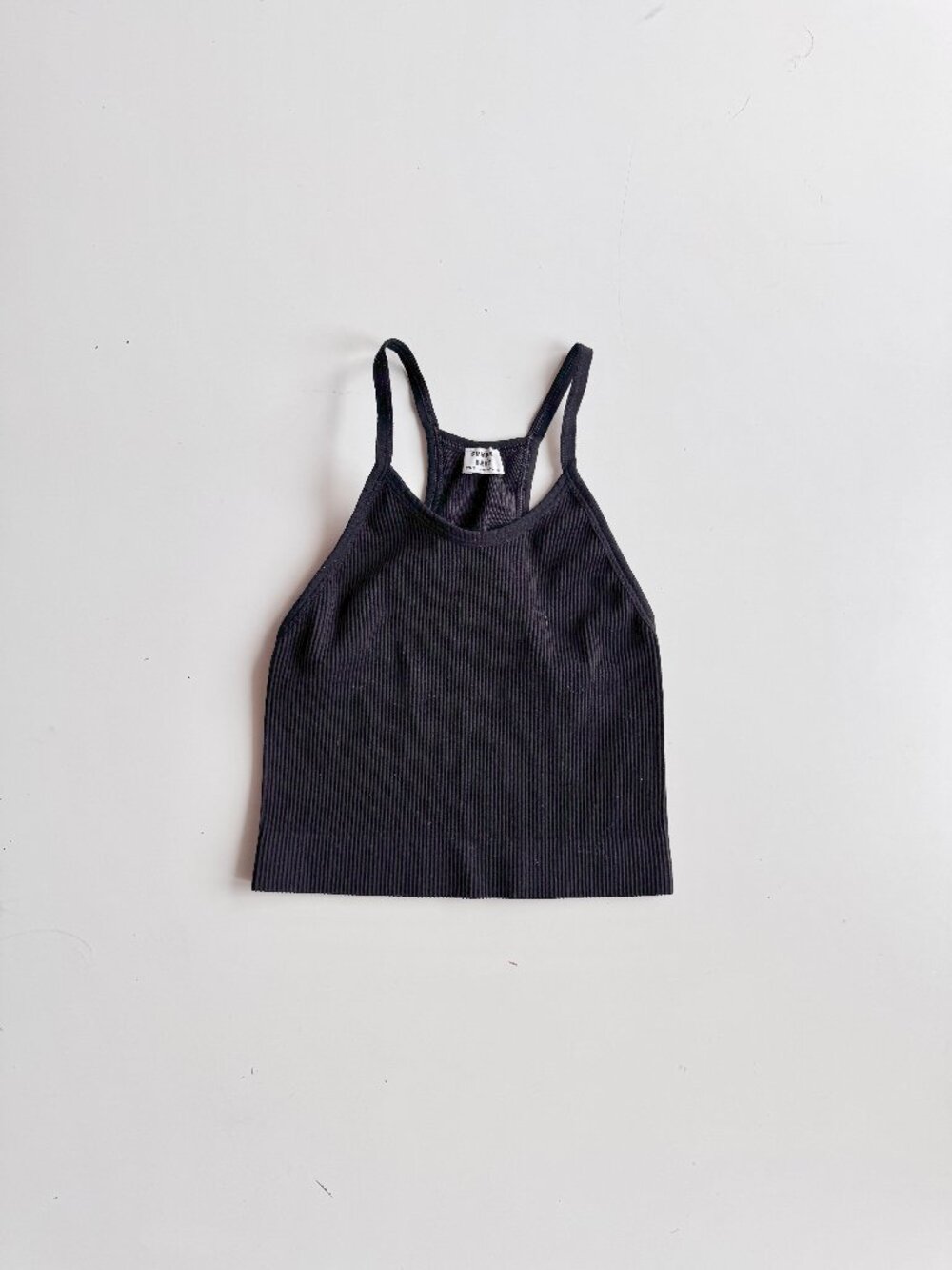 Aritzia SUNDAY BEST Black SinchSeamless Rib Racerback Crop Tank Top, Size XS/S